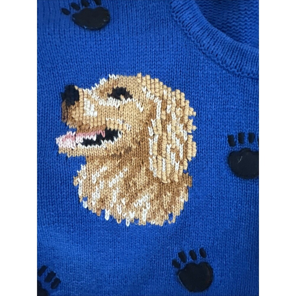Blue Cardigan Sweater Knit Dogs 1990s Large Vintage Marisa Christina Paw Prints - Picture 4 of 9